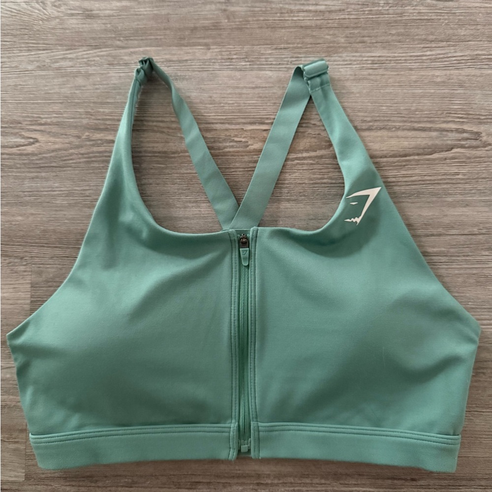 Gymshark Light Green Zip Up Sports Bra